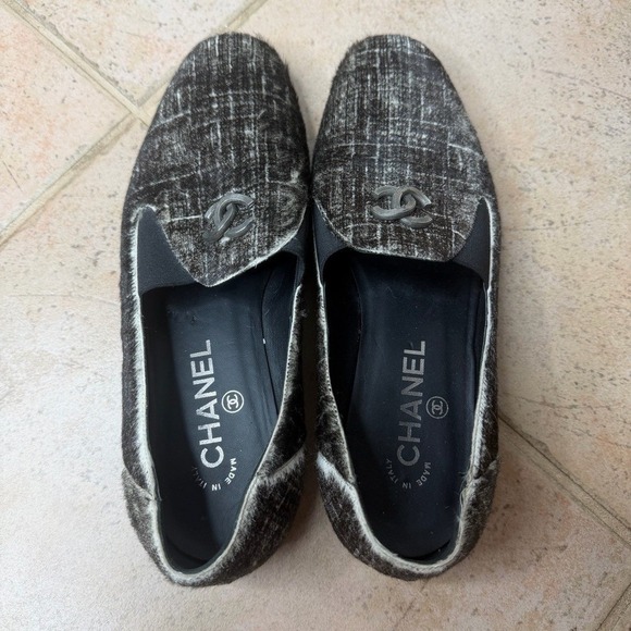 Chanel Pony Hair Check CC Logo Loafers Women's Euro 37 US 6.5 Slip On Y2K Preppy - Picture 15 of 16